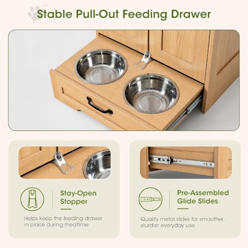 Dog Cabinet, Dog Feeding Station with Hidden Pull-Out Feeder, Oak - Image 6
