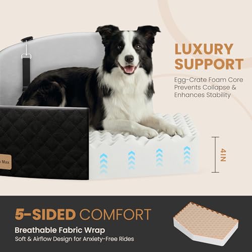 Dog Car Seat for Medium Large Dogs, 4" Memory Foam Pet Booster Seat up to 55lbs, Dog Car Bed for 2 Small Dogs with Washable Cover & Side Pockets, Non-Slip for Back Seat Trunk Picku