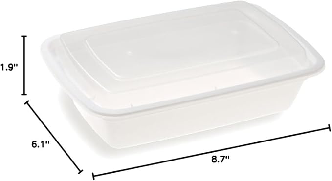 Restaurantware-Asporto 38 Ounce Take Out Containers, 100 Food Containers With Lids - Microwavable, Disposable, White Plastic To Go Boxes For Food, No BPA, For Take Out And Delivery