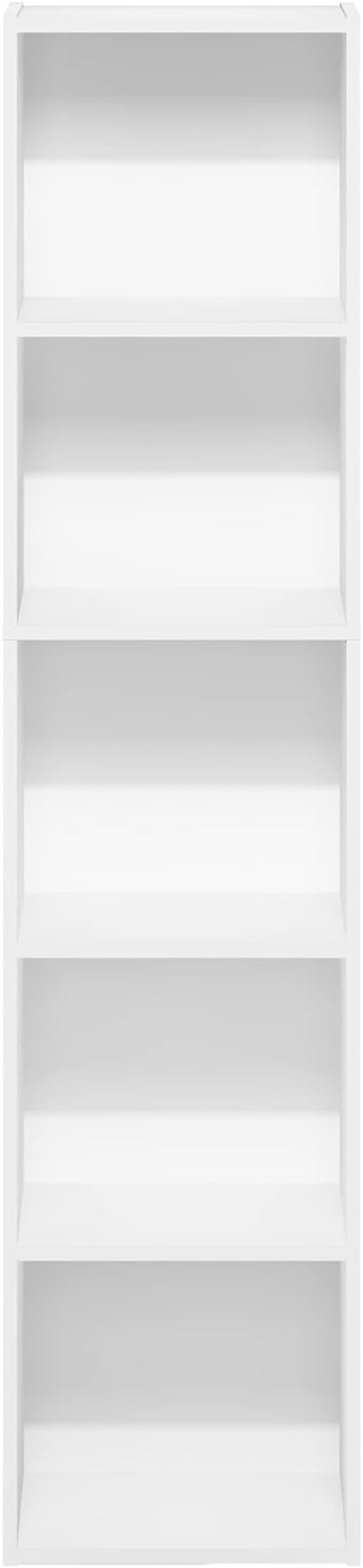 Furinno PASIR Book Shelf, 5-Tier Modern Bookshelf, Open Shelves Bookcase 9 x 12 x 52, for Living Room, Bedroom, Home Office, White