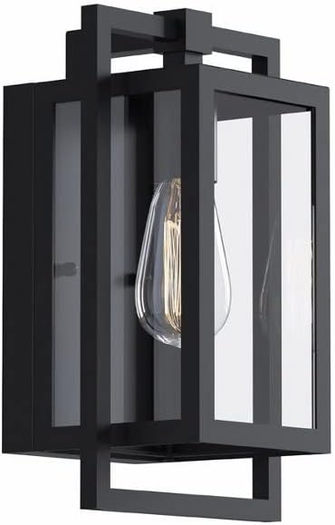 Kichler Goson 12" Outdoor Wall Light in Black, 1-Light Modern Exterior Wall Lantern with Clear Glass for Porch, Patio, Garage, (12" H x 7" W x 6" L), 59085BK