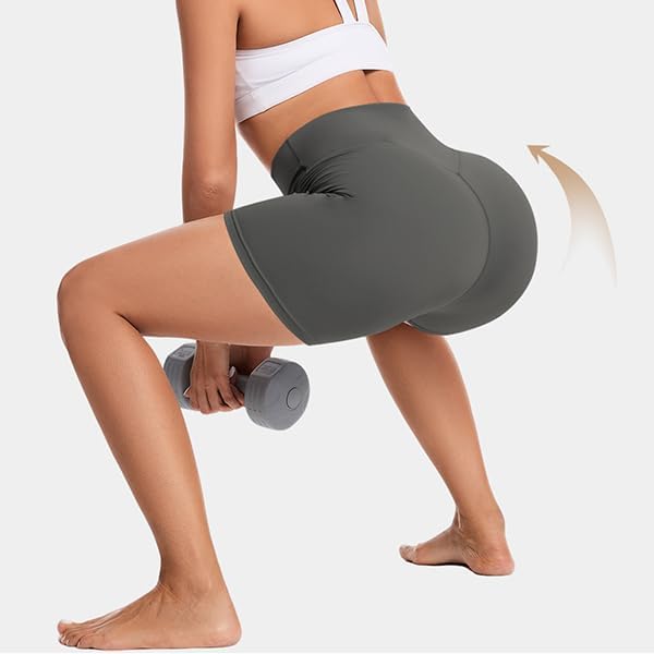 MOREFEEL 3 Pack Workout Gym Shorts Women-5" Seamless Butt Lifting Tummy Control Plus Size Seamless Booty Biker Shorts