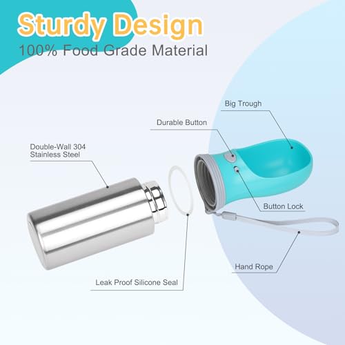 Portable Dog Water Bottle, 14 OZ Stainless Steel Pet | Travel Essentia - Image 3