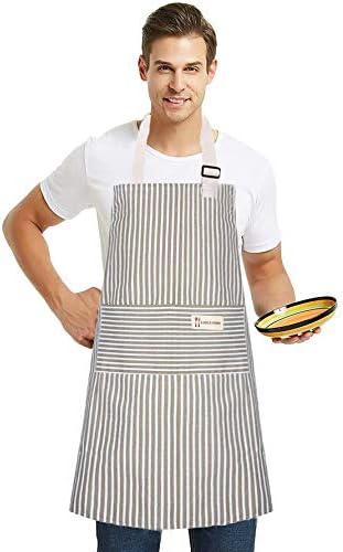 Lofekea Aprons 2 Pack Adjustable Bib Aprons with 2 Pockets Cotton Linen Cooking Kitchen Chef Apron for Women and Men