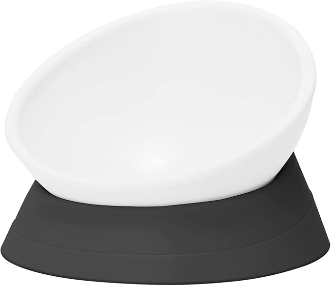 Tilted Angle Dog Bowls - Slanted Resin Dog Cat Food Bowl, Non-Slip Pet Feeder with Detachable Silicone Stand (Black, L - 4 Cup)