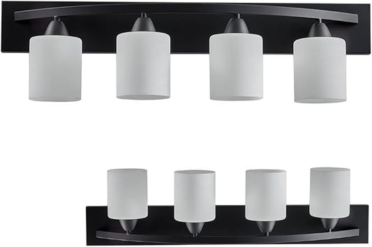 The Door Bull Modern 4-Light Bathroom Vanity Light – Matte Black Fixture with Frosted Glass Shades, E26 Socket – Wall Sconce for Mirror, Bathroom, Kitchen, Hallway, Entryway