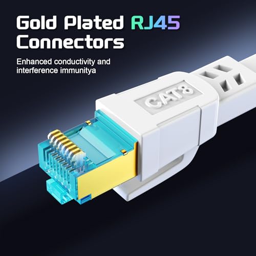 Cat 8 Ethernet Cable 50 ft, Shielded Flat RJ45 Network LAN Cable - Image 5
