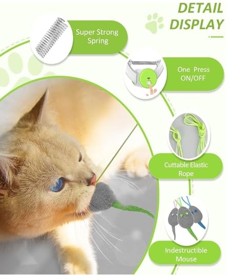 KWV Interactive Cat Toys for Indoor Cats - Automatic Flying Bird Feather Wand Chase Exercise Enrichment Stimulation, Rechargeable Durable Kitten & Adult Cat Electric Hanging Toy for Cats (Light Blue)