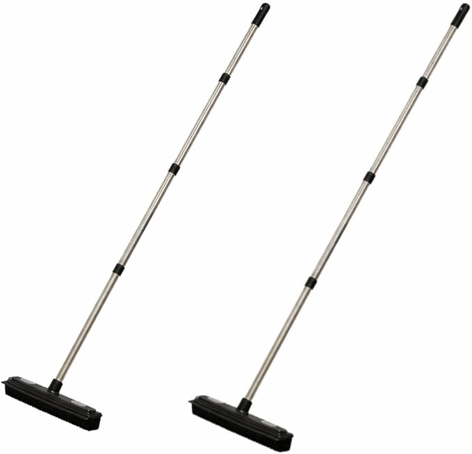 Pet Hair Remover Carpet Rake X 2 Reusable Rubber Broom with Squeegee for Sweeping Pet Hair Removal Tool 59" Long Handle Cat and Dog Hair Remover for Rugs, Carpet, Hardwood Floor, Tile