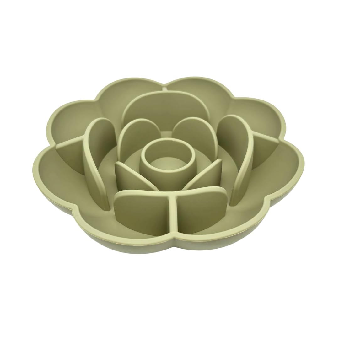 Rose Slow Feeder Dog Bowl for Medium & Large Dogs, Silicone Anti-Gulping Dog Feeder with Suction Base, Non-Slip Slow Eating Design (Green)