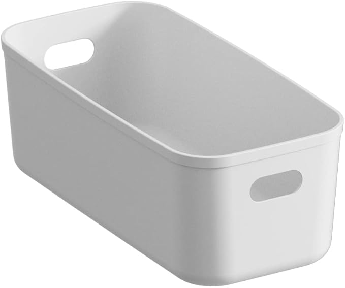 White Plastic Bins/Storage Organizers - Pantry Baskets, Bins for Shelves, Organizer and Storage for Bathroom, Bedrooms, Kitchens and More - Medium Size (3 Pack)