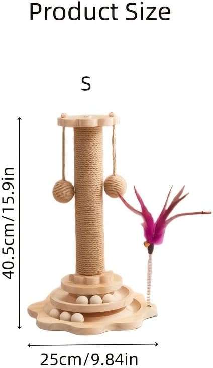 Cat Scratching Post 16'' Tall Cat Scratching Posts for Indoor Cats Adults with Hanging Ball and Interactive Wooden Ball Sisal Rope Cats Scratch Post