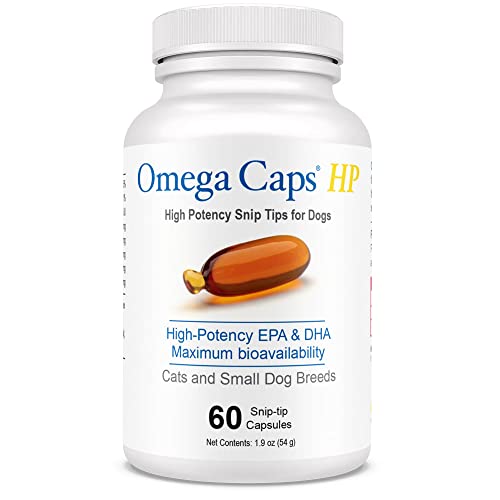 Omega Caps for Cats and Small Dogs Concentrated EPA and DHA Fatty Acid Antioxidant Supplement Vet Formulated Made in USA Skin Coat Joint and Heart Health 60 Softgel Capsules