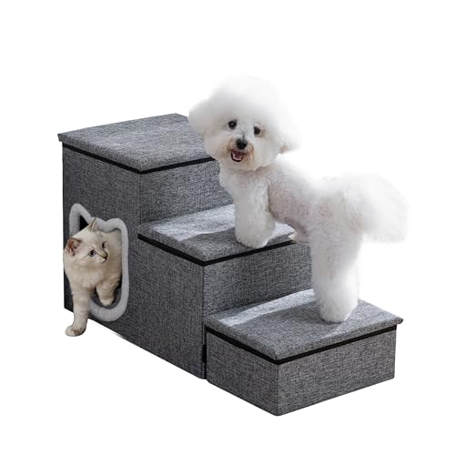 17"H Cat Stairs for Old Cats, Dog Stairs for Small Dogs, Grey - Image 2