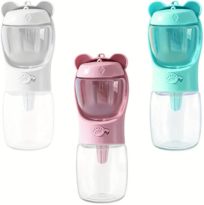 Outdoor Water Bottle for a Dog, Portable pet Water Bottle with Food Container, Leak Proof Dog Travel Water Bottle, Dog Water Bottle for Outdoor Walking and Hiking (White, 12 OZ)
