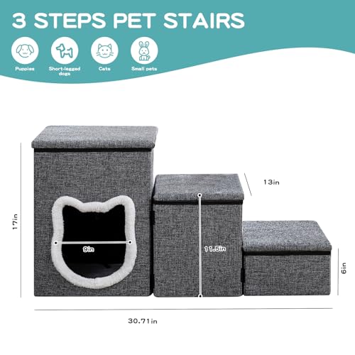 17"H Cat Stairs for Old Cats, Dog Stairs for Small Dogs, Grey - Image 5