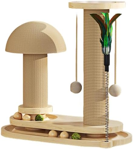 Cat Scratching Post Mushroom Cat Scratcher Scratching Posts for Indoor Cats Adults Sisal Tall Cats Scratch Post with Hanging Ball and Interactive Wooden Ball