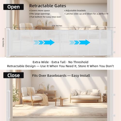 Retractable Baby & Pet Gate, 236 Inches Extra Wide Mesh Dog Gate - Image 4