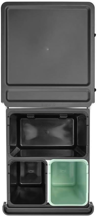 Brabantia Sort & Go Pull Out Trash Can | 4 + 4 + 5.3 Gal Built-in Under Kitchen Sink Cabinet Garbage Can | Integrated Triple Sliding Recycling Unit, Smooth Rails, Removable Buckets | Gray & Green