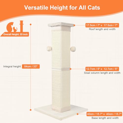 33-inch natural sisal cat scratching post for indoor cats - image 3