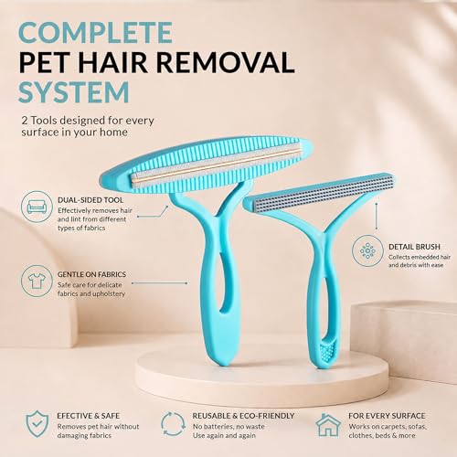 Pet Hair Remover 2-Pack – Reusable Detachable Dual-Sided Tools for Carpet, Furniturer, Car, Manual Dog and Cat Hair Removal Set