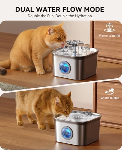 FEELNEEDY Stainless Steel Cat Water Fountain + 4-6 Month Filter Kit (9 Filters + 7 Sponges)