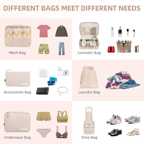 BAGAIL 8 Set Packing Cubes Luggage Packing Organizers for Travel Accessories-Cream - Image 5