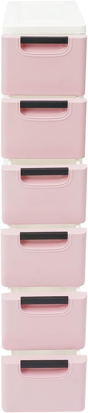 6 Drawers Plastic Storage Cabinet, Mobile Slim Utility Cart on Wheels, for Narrow Space Office Classroom Bedroom Bathroom (Pink)