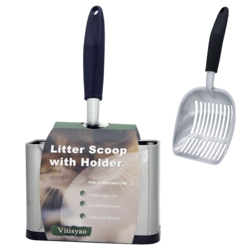 Full Metal Cat Litter Scoop with Holder, Stainless Steel Cat Litter Scooper Holder, Stainless-Steel Kitty Scoop Captures All Clumps, Heavy Duty Kitty Metal Scooper with Non-Slip Ha - Image 2