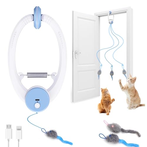 KWV Interactive Cat Toys for Indoor Cats - Automatic Flying Bird Feather Wand Chase Exercise Enrichment Stimulation, Rechargeable Durable Kitten & Adult Cat Electric Hanging Toy for Cats (Light Blue)