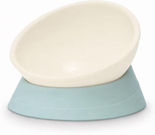Tilted Angle Dog Bowls - Slanted Resin Dog Cat Food Bowl, Non-Slip Pet Feeder with Detachable Silicone Stand (Green, L - 4 Cup)