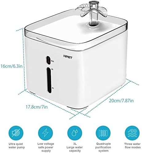Pet Fountain Cat Water Fountain, 3L Automatic Pet Drinking Fountain Dog Water Dispenser with QuadrupleAction Filter Pet Water Dispenser (Color : with Sensor Switch) (White)