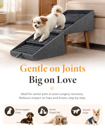 17" H Foldable Pet Steps for Sofa, Non-Slip Ramp Stairs(Charcoal) - Image 7