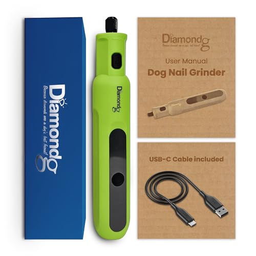 Diamondg Cordless Micro Dog Nail Grinder with Quiet Sound & LED Tip for Large & Small Dogs, 4hrs. Runtime - Electric Dog Nail Trimmer, Heavy Duty Rotary Tool Alternative to Toenail Clippers & Filers