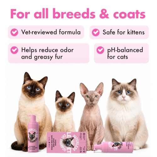 Waterless Cat Shampoo - No Rinse Dry Shampoo for Cats & Kittens, Hypoallergenic Cat Cleaning Foam, Lick-Safe Formula for Indoor Cats, Helps Neutralize Odors & Refresh Coat Between 
