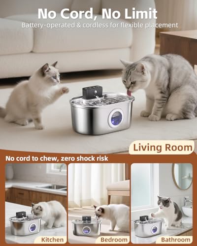 Cordless 3.2L/108oz Stainless Steel Cat Water Fountain Pet Fountain - Image 3