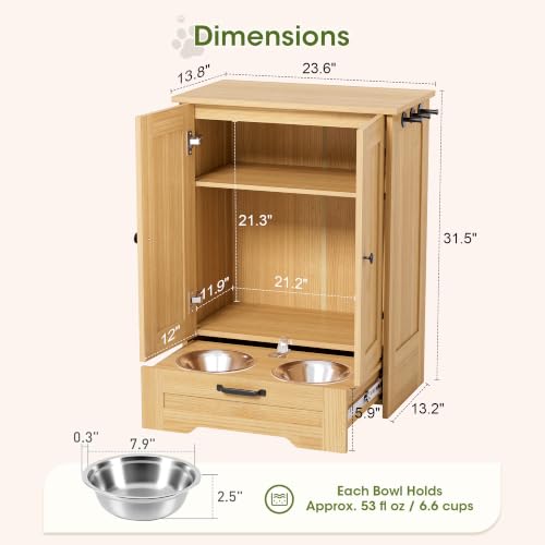 Dog Cabinet, Dog Feeding Station with Hidden Pull-Out Feeder, Oak - Image 3