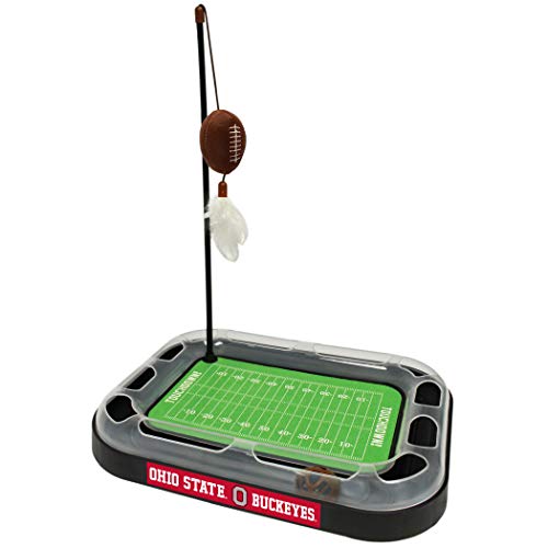 Pets First CAT SCRATCHER TOY with CATNIP Filled Plush FOOTBALL Toy & Feather Cat Toy hanging, with Jingle Bell INTERACTIVE BALL Cat Chasing 6-in-1 KITTY Toy