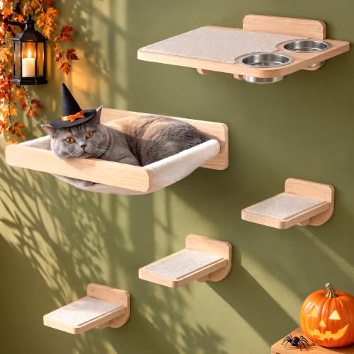 Cat Wall Shelves - Wall Mounted Cat Shelves with Feeding Station - Image 2