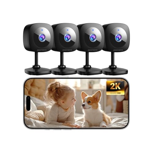 ZEEPORTE 2K Indoor Cameras for Home Security - Baby Monitor and Dog Pet Camera with Motion Detection, 2-Way Audio, Night Vision, Siren, Wired Security Camera (4-Pack)