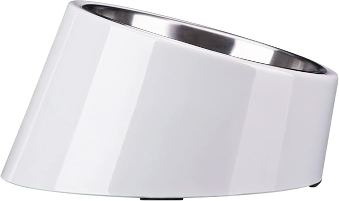 SuperDesign Mess Free 15° Slanted Bowl for Dogs and Cats, Tilted Angle Bulldog Bowl Dog Feeder, Non-Skid & Non-Spill, Easier to Reach Food S/0.5 Cup Gray