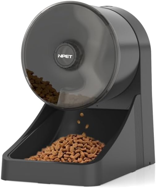 NPET 3L Automatic Cat Feeder, Wheel Shaped Dry Food Dispenser Timed Pet Feeder for Cats and Small Dogs, 1-6 Meals Per Day - Programmable Portion Control (Black, Basic Version)