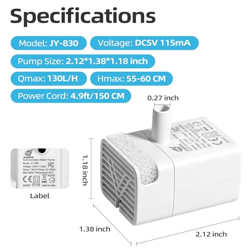 JY-830 Pet Water Fountain Replacement Pump,Ultra Quiet - Image 4