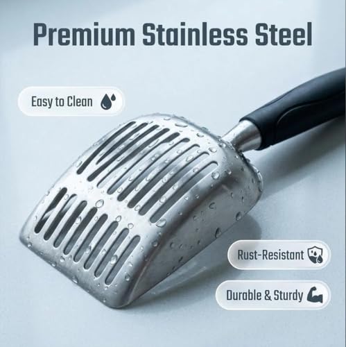 Full Metal Cat Litter Scoop with Holder, Stainless Steel Cat Litter Scooper Holder, Stainless-Steel Kitty Scoop Captures All Clumps, Heavy Duty Kitty Metal Scooper with Non-Slip Ha - Image 4