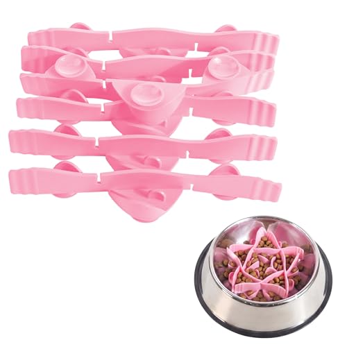 Silicone Dog Slow Feeder Bowl Insert with Suction Cups, Cuttable Food-Grade Lick Mat Divider Fits Stainless Steel Ceramic Glass Dog Bowls, Helps Slow Down Eating, Pink