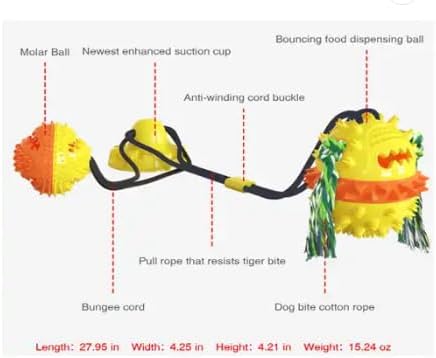 Dog Toy with Suction Cup - Interactive Toys for Large Dogs - Durable Dog Toothbrush & Chew Toy - Puppy Teething Toys - Indestructible Dog Toy - Food Dispensing Dog Tug Toy - Yellow