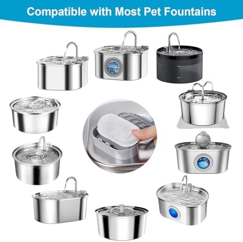Cat & Dog Water Fountain Replacement Filters — 16 Pack | Activated Carbon, Stainless Steel Compatible