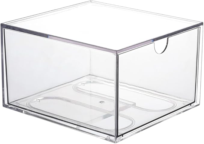 CREATCABIN Disposable Face Towel Holder Face Cloth Storage Box Clear Acrylic Stackable Makeup Clean Skin Club Towels Organizer Container Bin with Drawer for Bathroom Coutertop Accessory 6.5 x 6 x 3.9
