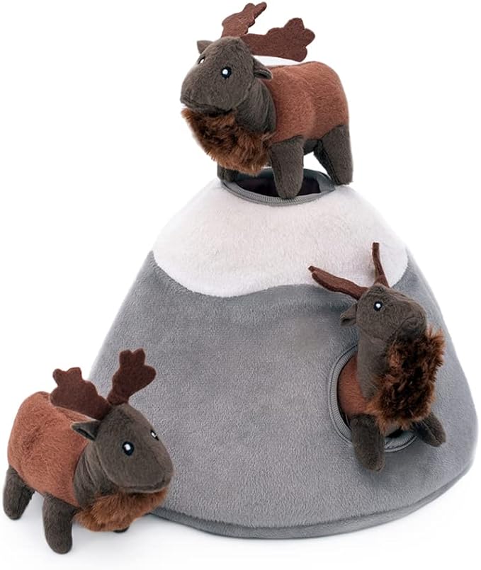 ZippyPaws Burrow, Woodland Friends Elk Mountain - Interactive Dog Toys for Boredom - Hide and Seek Dog Toys, Colorful Squeaky Dog Toys for Small & Medium Dogs, Plush Dog Puzzles