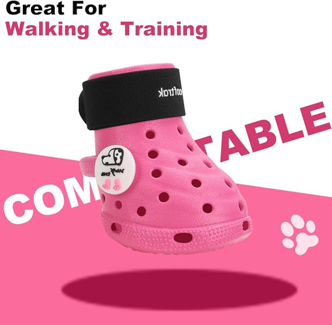 Dog Shoes Breathable Dog Shoe for Hot Pavement, Dog Booties and Paw Protectors, Non-Slip Waterproof Dog Sandals Boots (Pink+Black, M: (2.6’’x2.3'')(L*W))
